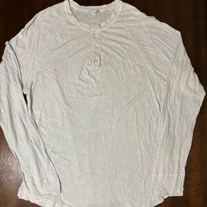 JAMES PERSE White Men's Linen/Cotton Slub Knit Long Sleeve Henley Sz 5 curved